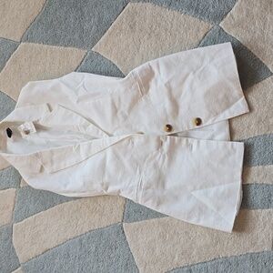 White Sleeveless Blazer with Gold Buttons